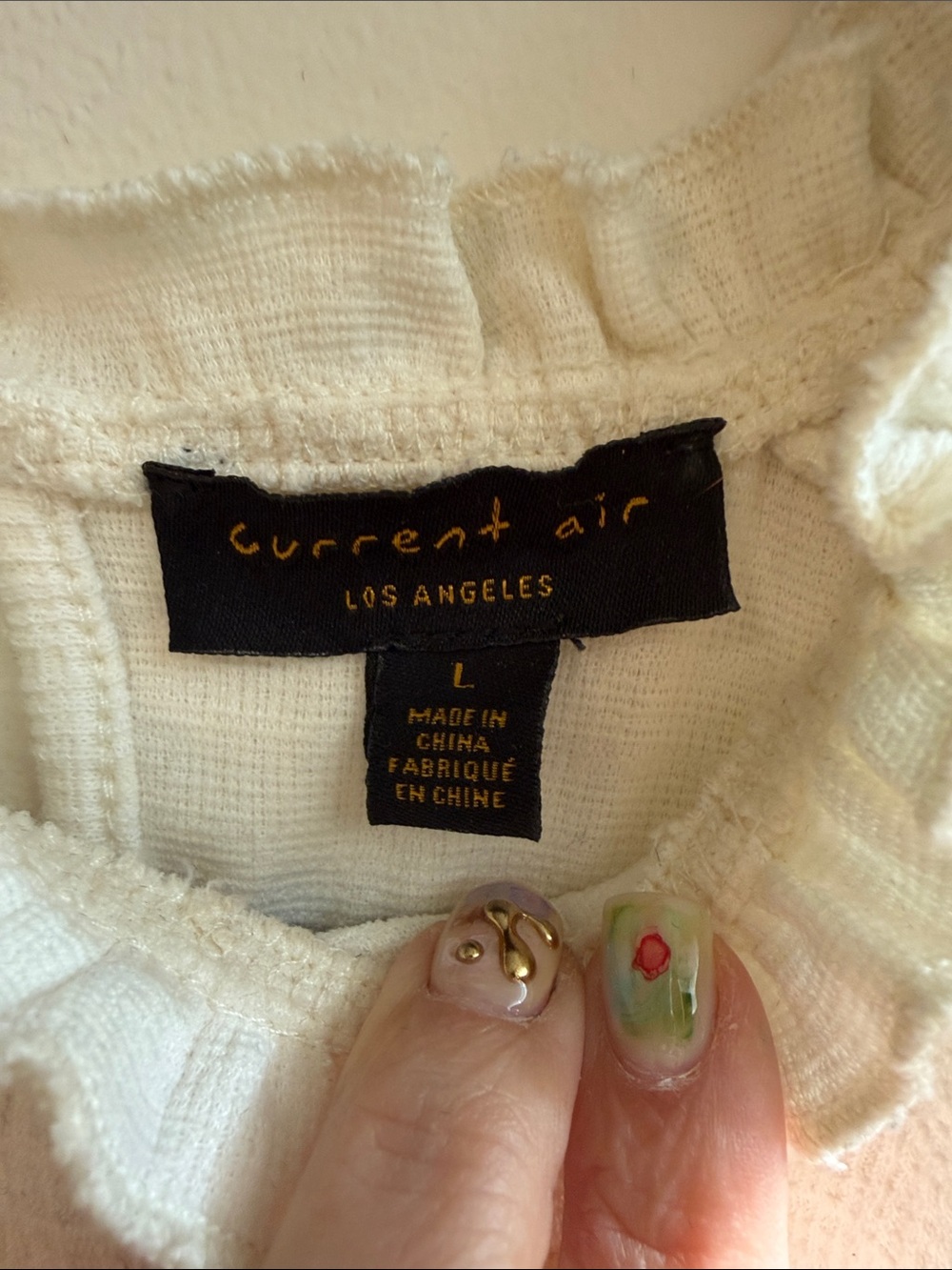 Anthropologie Cream Smocked Yoke Ruffle Neck Blouse - Picture 2 of 3